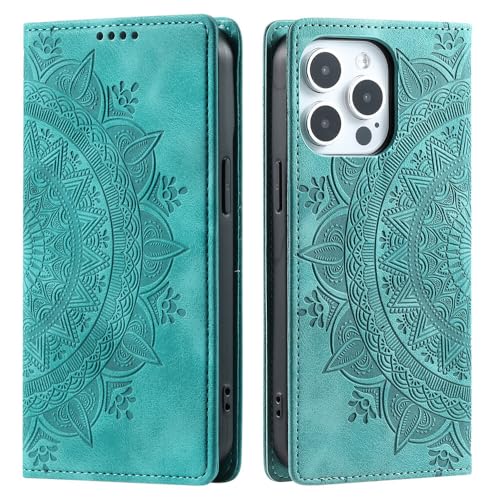 Coque iPhone 13 Pro Max portefeuille vert avec protection écran rabat