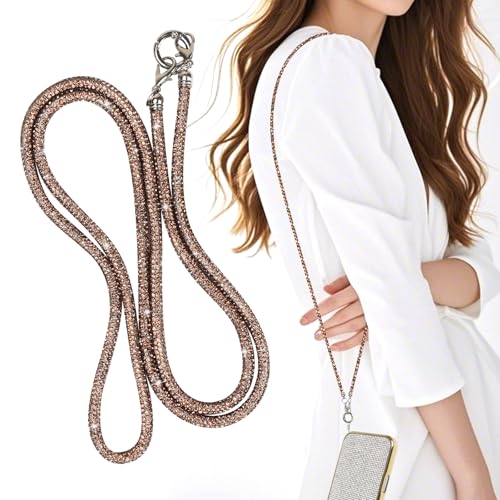 LUVI Bling Phone Lanyard Crossbody for Woman Girls Shoulder Strap Diamond Rhinestone Chain Cute for Phones and Bags Gold