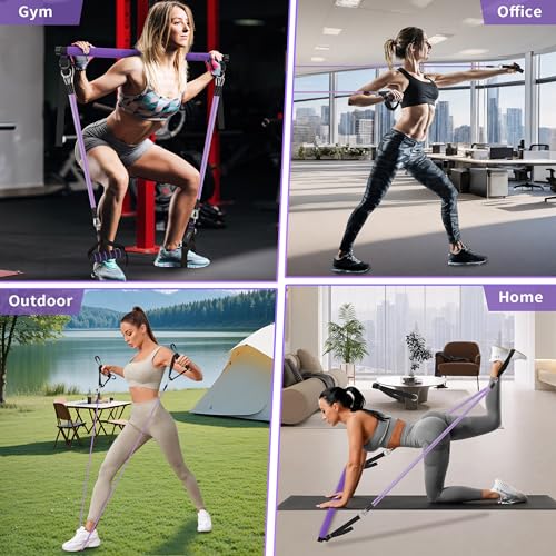 Image of Goocrun Portable Pilates Bar Kit with Resistance Bands for Men and Women - 3 Set Exercise Resistance Bands - Multifunctional Home Gym - Supports Full-Body Workouts - with Fitness Poster and Video