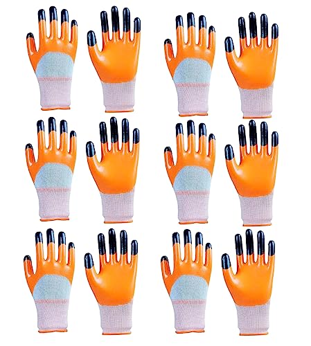 Image of Multipurpose Nylon Anti Cut PU Nitrile Coating Work Safety Gloves, Hand & Fingers, Gardening, Mechanical, Construction, Agriculture & Automotive - Durable & Comfortable (6 Pairs Orange)