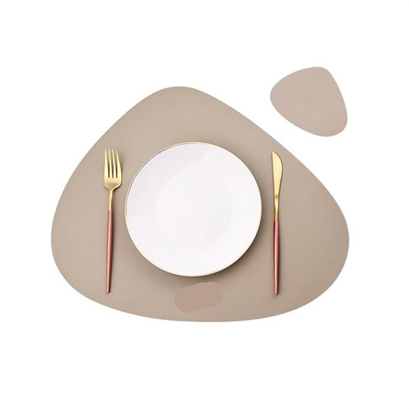 place mats for table 1Set Placemat and Coaster Set Shaped Table Pad Place Mat Tableware Cafe Kitchen Accessories for Kitchen Restaurant Dining Table(Khaki)