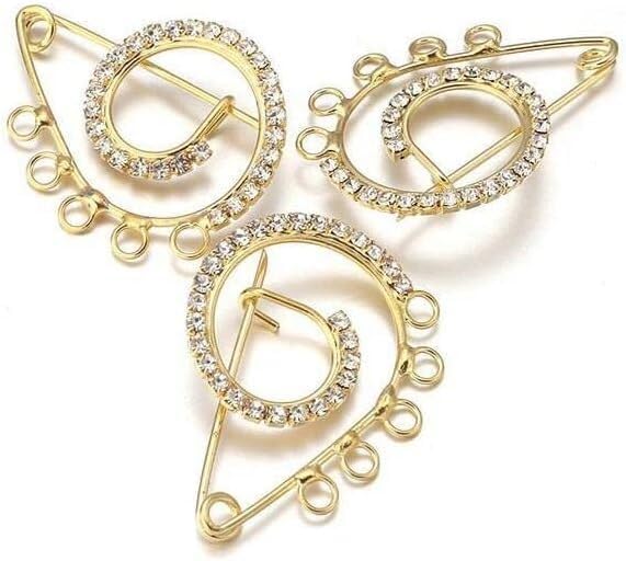 épingles, Lot de 10 Broches sécurité en Strass 38 mm, Grandes for Femmes, plaquées Or, Cristaux, élégantes, Bijoux(Gold 10pcs)