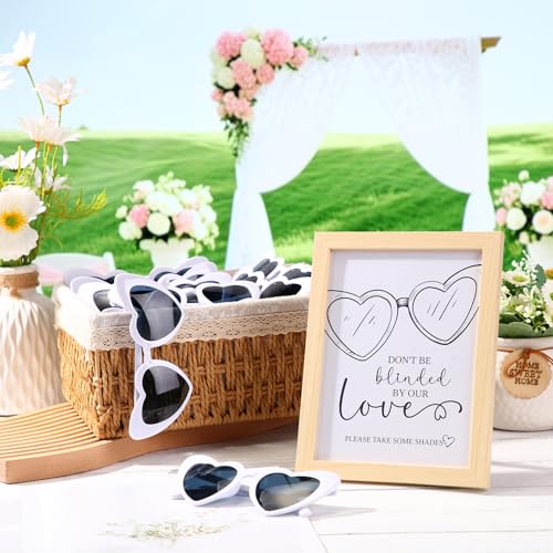50 Sets of Heart Shaped Sunglasses, Bulk Wedding Party Favors Reception Gifts Souvenirs for Guests, Welcome Sign in Card Gift Tags Wood Photo Frame for Bachelorette Bridal Party Favors4