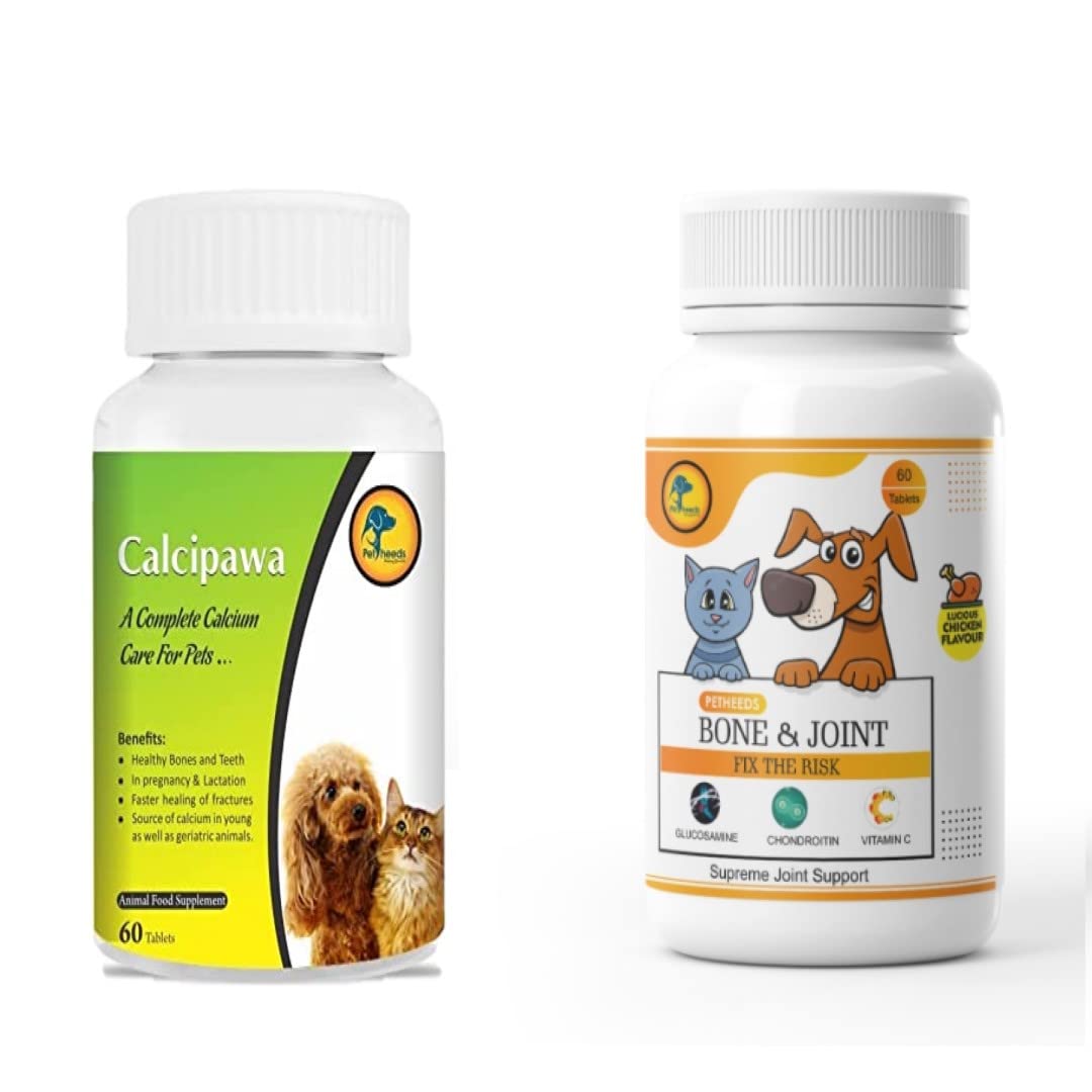 Petheeds Calcipawa + Bone & Joint Chewable Tablets Combo, Calcium Tablet for Stronger Bones, Teeth & Growth | Lucious Chicken Flavored| Pet Supplements for Dogs & Cat| 60 Tablets in Each Bottle (B0BJKTT6J1) Amazon Price History, Amazon Price Tracker