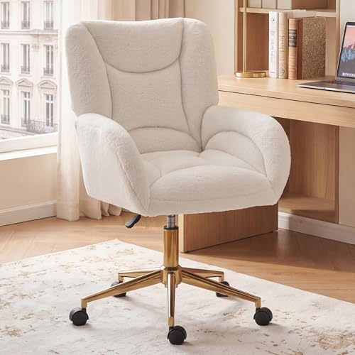 DEKKETO Chaise de Bureau Tissu Bouclette - Fauteuil Pivotant 360° Confortable avec roulettes Silencieuses, Hauteur Réglable, Chaise de Coiffeuse Moderne,...