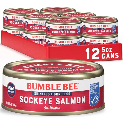 Image of Bumble Bee Skinless & Boneless Salmon in Water, 5 oz Can (Pack of 12) - Wild Caught Sockeye Salmon - 21g Protein per Serving - Gluten Free, Kosher