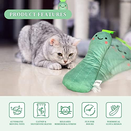 FTASPEIR Cat Toys, Moving Cat Kicker Toy, Realistic Interactive Flopping Luffa Cat Toys for Indoor Cats Pets Kitten (light green)