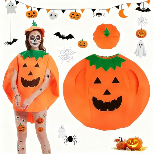 TFSZE Halloween kürbis kostüm erwachsene,Kürbis Cosplay Party Kleidung,Kürbis Kostüm Erwachsene Mit Kürbishut,Kinder/Erwachsene/Familie Halloween Party Cosplay Verkleidung