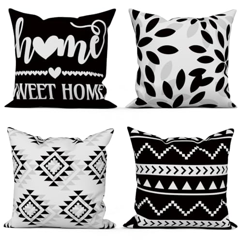 ASDCXZ Schwarz Kissenbezug 40x40 cm 4er Set, Modern Schwarz Weiß...