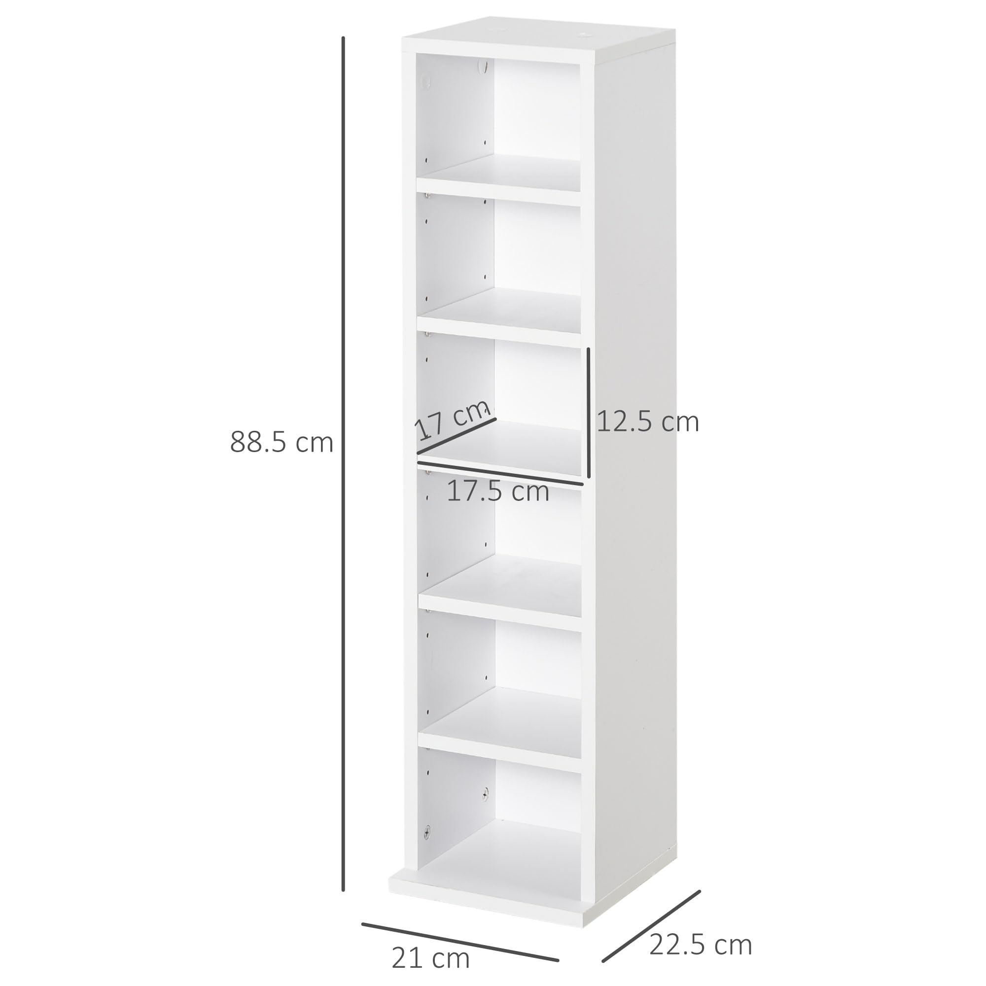 HOMCOM Set 2 Pezzi Scaffali a Colonna Porta CD e DVD a 12 Ripiani Regolabili per 204 CD, Mobile Libreria Alto Salvaspazio in Legno per Camera, Soggiorno e Ufficio, 21x22.5x88.5 cm, Bianco