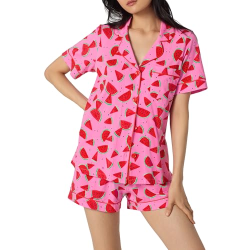 Image of Bed Head PJs Womens Matching Pajamas - Soft Organic Short Sleeve Button Down PJ Shirt & Shorts Set - Sleepwear & Loungewear