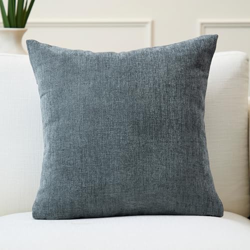 Image of Encasa XO Thick Chenille Throw Pillow Covers Set of 1 | Denim - (20 inchx20 inch) (50x50 cm) | Decorative Accent Square Throw Pillow Cases for Couch, Home Decor, Sofa