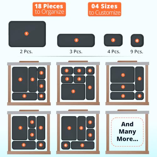 Image of LIVINGBASICS 18Pcs Multipurpose Drawer Organiser /Divider Tray(Plastic,Grey) | Space Saving, Multipurpose Storage, Customizable Layout etc.