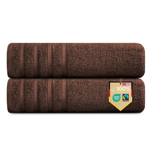 B!HOME Lot de 2 serviettes de sauna de qualité supérieure [100 % coton] 90 x 200 cm, marron / 2 grandes serviettes de sauna XXL douces, absorbantes et faciles...