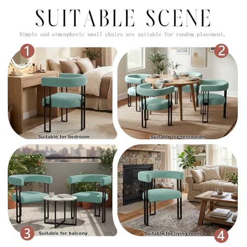 Image of Modern Corduroy Dining Chairs Set of 4 with Metal Legs,Comfy Accent Dining Room Chairs Upholstered Kitchen Side Chairs with Curved Backrest for Dining Room Kitchen Living Room (Mint,4)
