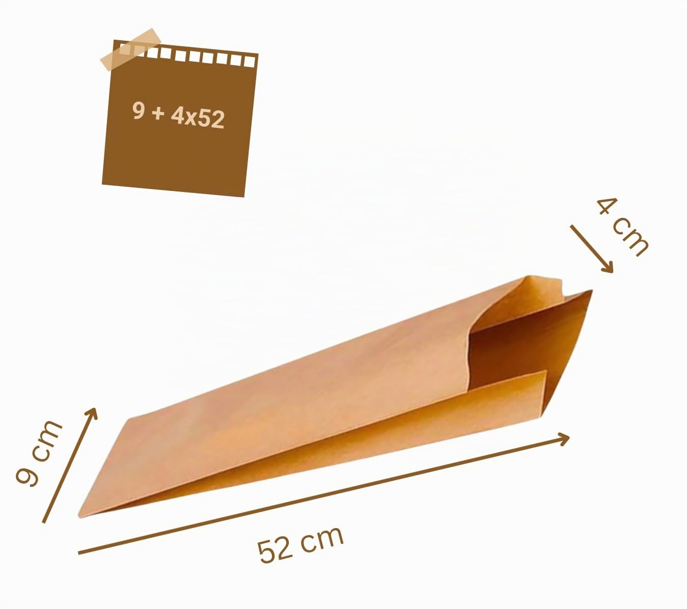 1000 Bolsas De Papel Kraft Para 1 Barra De Pan, MEDIDA 9+4x52 - Ideal Para Panadería, bolsas de papel, Bolsas Ecológicas Resistentes, Bolsas panaderia, Papel Kraft Duradero, Bolsas de pan