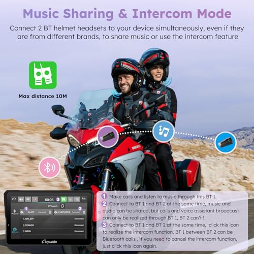 Image of Carpuride W702RS PRO Motorcycle GPS Wireless Carplay /Android Auto /Radar BSD, 7 inch Waterproof Motorbike Touch Screen, with BM05 Mount, Bluetooth Trans, Intercom,Wired Controller, Navigation