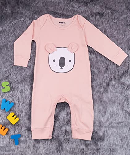 Image of 100% Cotton Animal face Print with 3D ears Rompers Sleepsuits Jumpsuit Night Suits for Infants Newborn Baby Boys & Girls