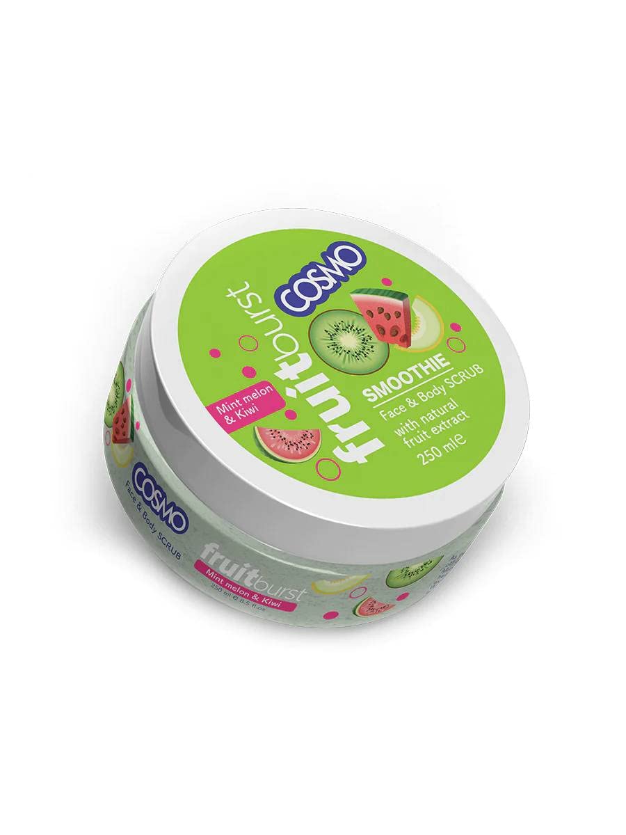 Cosmo Fruitburst Mint Melon & Kiwi Face and Body Scrub 250ml | With Natural Fruit Extract | For Men and Women