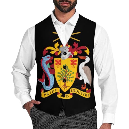 Coat of Arms of Barbados Casual Suit Vest for Men Formal Business Dress Regular Fit Waistcoat Tuxedo