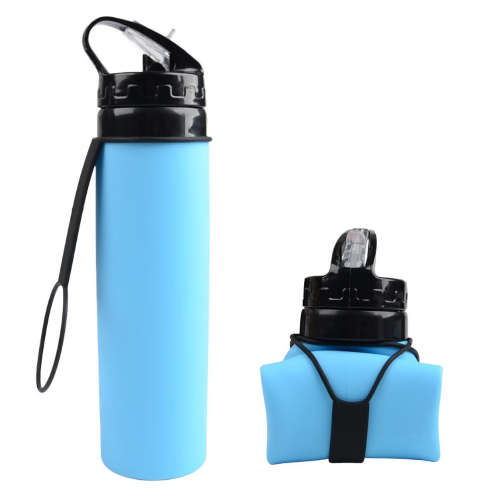 ROSSRORE Leak-Proof Foldable Water Bottle,20 oz Portable Reusable Silicone Water Bottle, BPA-Free with Carabiner Clip Lightweight Suitable for Gym Travel Camping Hiking, Sports Blue