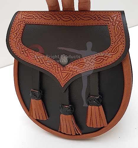 Scottish Kilt Semi Dress Sporran Genuine 100% Real Leather Knot Tassels Sporran.14