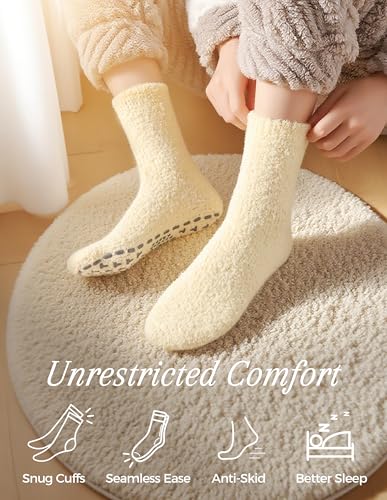 Image of TEHOOK Warm & Cozy Gifts for Women, Fluffy Fuzzy Plush Sleeping Slipper Socks - Soft Warm Fabric