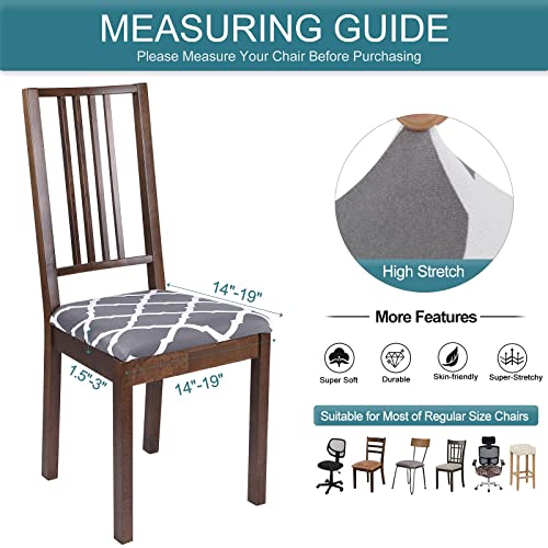 Image of SearchI Seat Covers for Dining Room Chairs Stretch Printed Chair Seat Covers Set of 8, Removable Washable Upholstered Chair Seat Protector Cushion Slipcovers for Kitchen, Office(Grey+White)