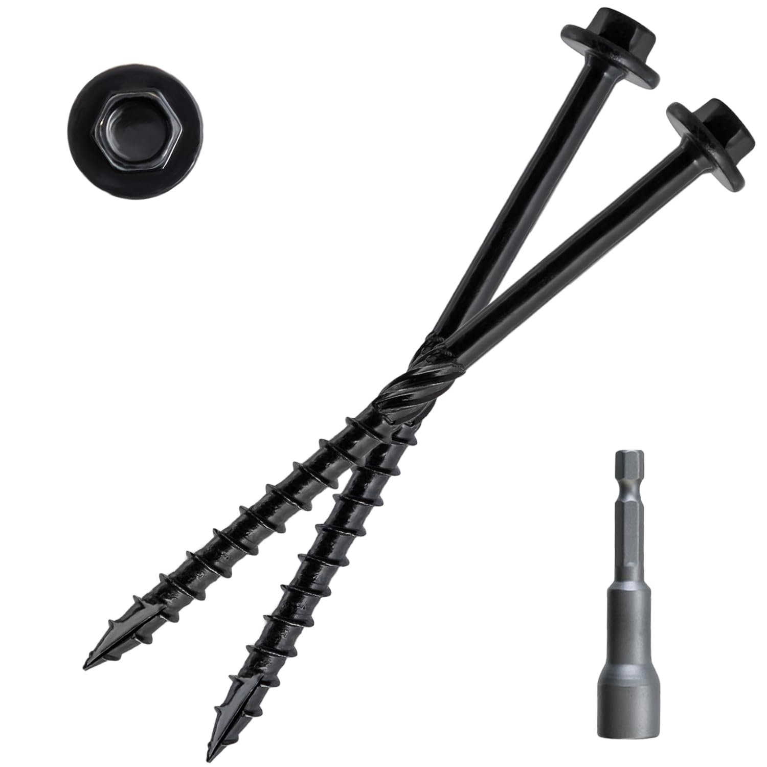 [Pack of 50] #14 x 4 Wood Structural Screws, Heavy Duty Hex Head Black Timber/Log/Landscaping Wood Screws, Rust Resistant, Hex Socket Included