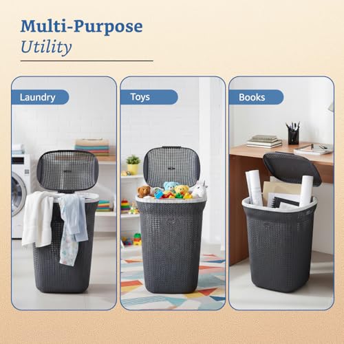 Image of Amazon Brand - Solimo Knit Laundry Basket - Big - 55 Litres - 44 Cm X 35 Cm X 61 Cm | Dark Grey - Plastic