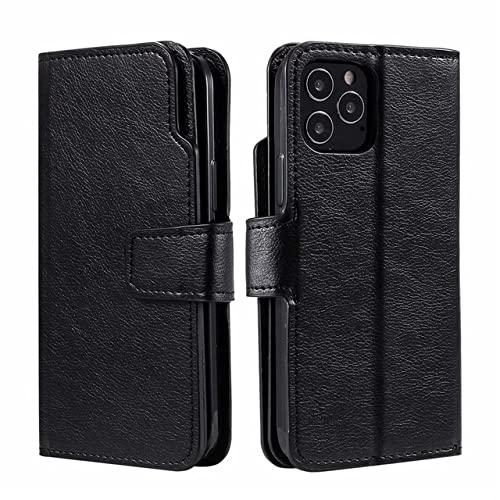 Étui portefeuille en cuir iPhone 14 Pro noir avec rabat cartes magnétiques