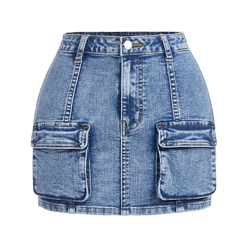 Generisch Enagua - Falda vaquera con bolsillo delantero para adolescentes y niñas, azul claro, 13 años
