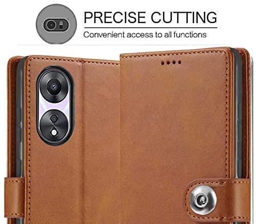 Image of SHINESTAR Ultimate Leather Finish Flip Back Cover for Oppo A78 5G | Inside TPU & Inbuilt Stand | Wallet Style Back Cover Case for Oppo A78 5G | Stylish Button Magnetic Closure - Brown