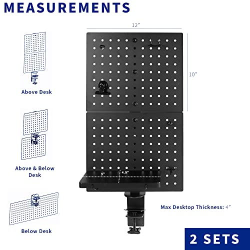 Image of VIVO Black Clamp-on 20 x 24 inch Desk Pegboard, PP-DK24B | Steel Privacy Panel, Magnetic Peg Board, Office Accessory Organizer, Above or Under Desk Placement