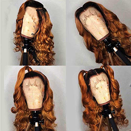 Andrai Hair Dark Root Ombre Brown Color Two Tone Lace Front Synthetic Wigs Body Wave Heat Resistant Hair Pre Plucked Wig with Baby Hair Bleached Knots for Women 24"