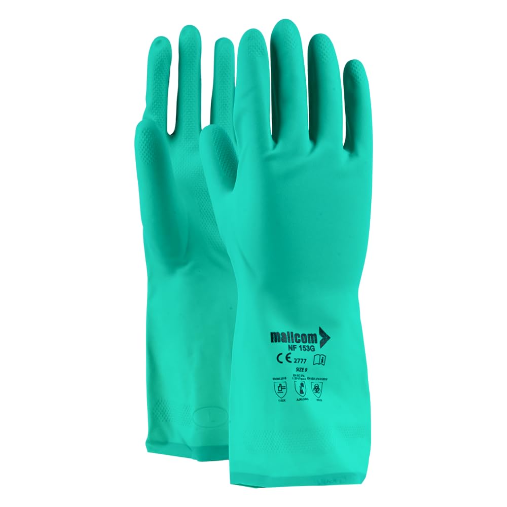Mallcom Safety Gloves, NF153G Green Nitrile Rubber Cotton Flocklined with Raised Diamond Grip Pattern Safety Gloves for Acid, Alkali and Oil Protection, Household Cleaning, Gardening(Pack of 4) (L) (B09HBS1VPH) Amazon Price History, Amazon Price Tracker