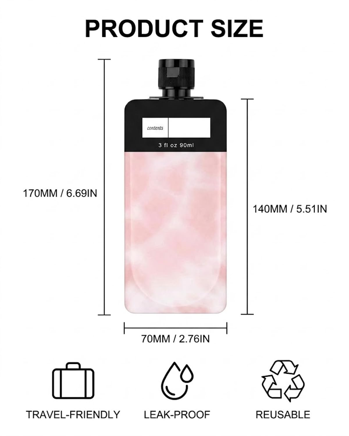 Flaconi da Viaggio Set 6 Pezzi, A Prova di Perdite, Riutilizzabili in Plastica per Shampoo, Lozione, Cosmetici. Ideali per Bagaglio a Mano Aereo (Rosa, Viola, Nero).