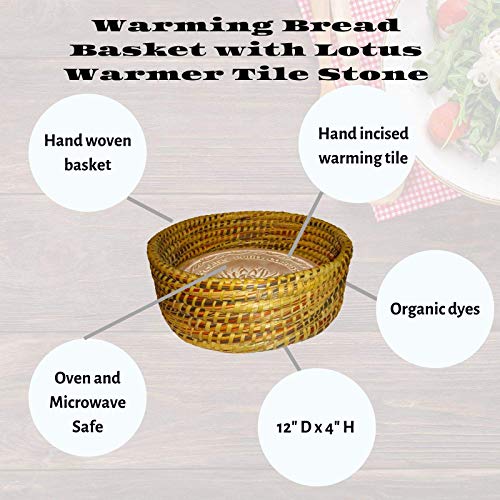 Warming Bread Basket Lotus Warmer Tile Stone Hand Woven For Rolls Appetizers by The Crabby Nook (Autumn Spice) - Thumbnail 4