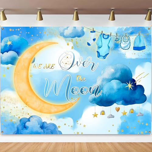 ZHXYMMS We are Over The Moon Baby Shower Backdrop Golden Moon Shining Stars Clouds Starry Sky Photography Background Children Newborn Party Decoration Banner Photo Booth Props Supplies 7x5ft ZHXYMMS We are Over The Moon Baby Shower Backdrop Golden Moon Shining Stars Clouds Starry Sky Photography Background Children Newborn Party Decoration Banner Photo Booth Props Supplies 7x5ft