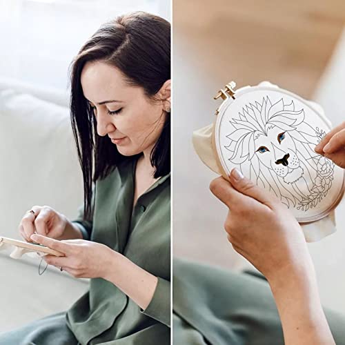 Image of ORIGACH 4 Pcs Wild Animal Embroidery Starters Kit for Beginners, Zebra Lion Elephant Giraffe Embroidery Stitch Practice kit Include Embroidery Cloth, Embroidery Hoops, Threads and Needles