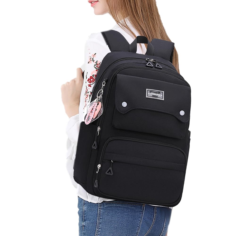 Vorae Unisex Kids Black School Backpack For Girls, Waterproof School Bag Suitable For Primary Secondary School, Casual Daypack Solid Color Rucksack For Boys Girls (Black)