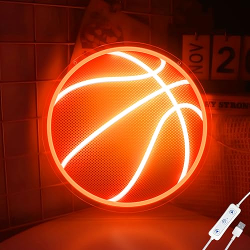 Image of CULOIS Basketball Neon Sign for Wall Decor, UV Printed Basketball Neon Light, Dimmable Sports LED Sign for Bedroom, Man Cave, Dorm, Game Room, Birthday Party Gifts
