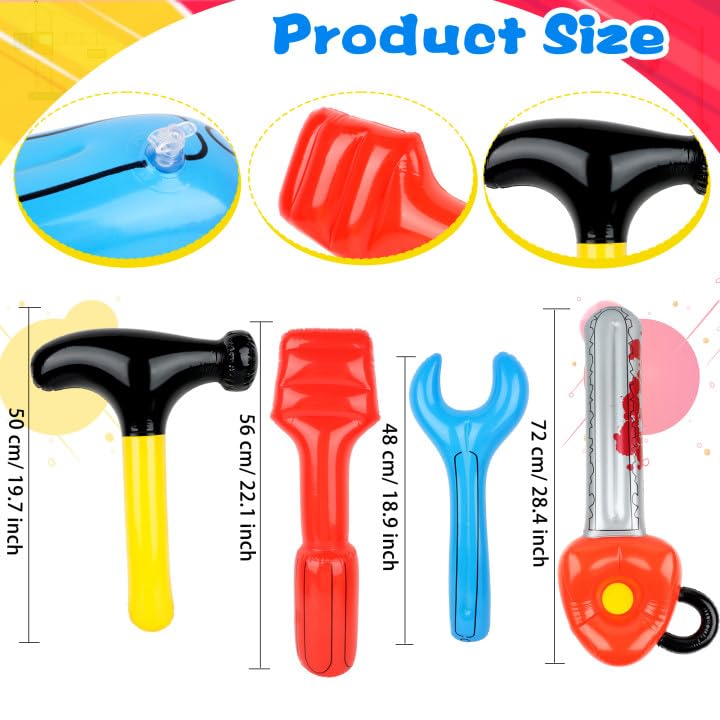 Norcoin 4 Pack Inflatable Tool Set Include Inflatable Hammer Inflatable Wrench Inflatable Screwdriver Inflatable Saw Blow Up Construction Tool Inflatable Toy Props for Construction Tool Party Decor