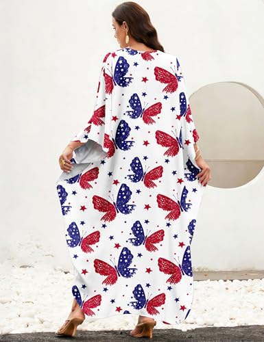 Image of MAKABO Kaftan Dresses for Women, V Neck Moo Moos Colorful Print Cover Ups Caftan Beach Dresses for Swimwear