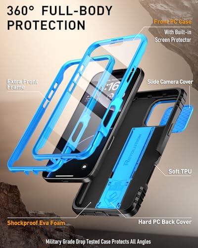 Image of Poetic Revolution Case for iPhone 16 Pro Max 6.9 inch, [Slide Camera Cover], Full-Body Military Grade Rugged Shockproof Cover with Kickstand and Built-in-Screen Protector, Light Blue