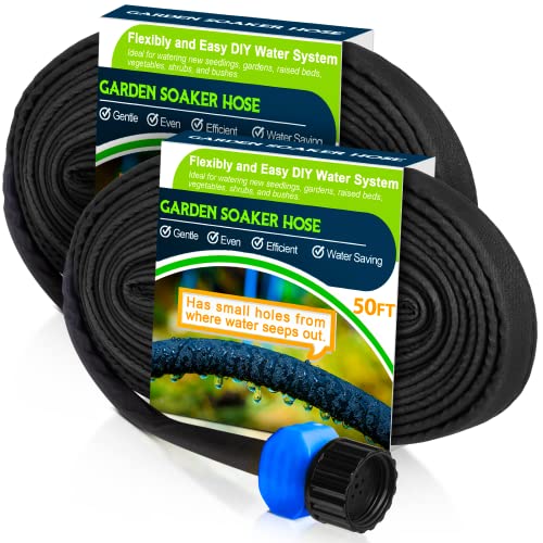 Laveve Soaker Hoses For Garden 100 Ft (50 Ft X 2Pack), Heavy Duty Drip Irrigation Hose Save 80% Water, Leakproof Double Layer Sprinkler Hose Black Water Hose For Watering System Garden Beds Vegetable #TOP4