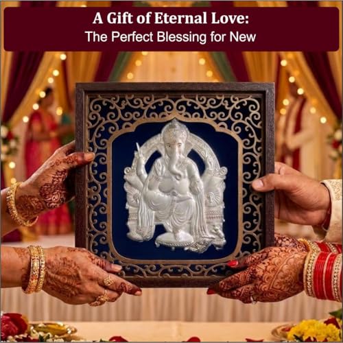 Image of Silver Plating Ganesh Frame | Divine Home Decor | Wall Mount Square PhotoFrame for Gift, Ganpati Wooden Photo Frame for Temple | Tabletop (6.50 inch x 6.50 inch Inch)