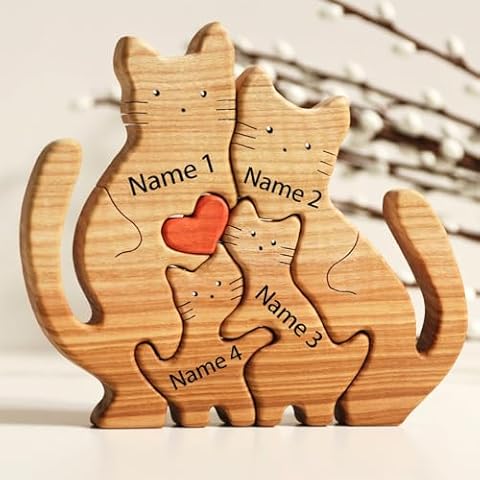 Custom Cat Family Wooden Art Puzzle Cover