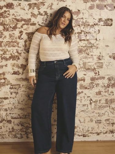 Image of KOTTY Women's Plus Size Straight Fit High Waist Wide Leg Jeans for Stylish Trendy Look