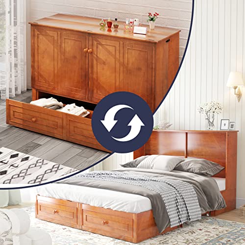 ZAFLY Murphy Bed Queen Size,Murphy Cabinet Bed with Folding Mattress and USB Charging Station,Super Space-Saving Murphy Bed Chest with Large Drawers(Cherry) ZAFLY Murphy Bed Queen Size,Murphy Cabinet Bed with Folding Mattress and USB Charging Station,Super Space-Saving Murphy Bed Chest with Large Drawers(Cherry)